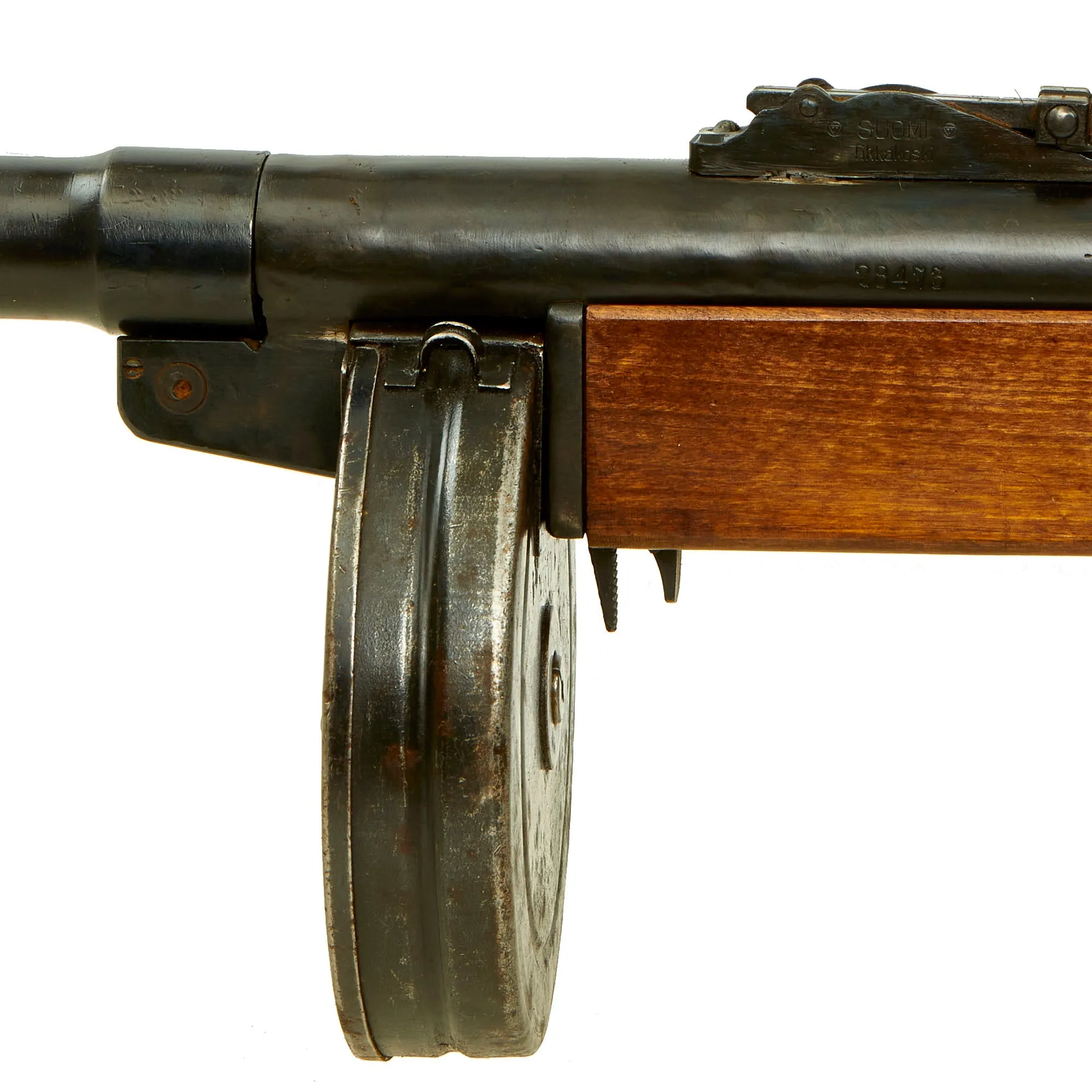 Original Finnish WWII Suomi KP/-31 M31 9mm Display SMG with Drum Magazine - Serial 28473