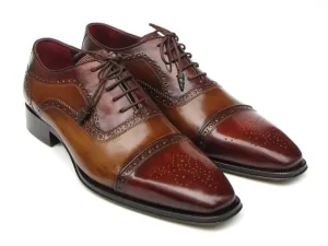 Paul Parkman Captoe Oxfords- Camel/ Red Hand-Painted Leather Upper And Leather Sole