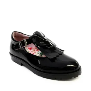 Petasil: Tatiana 2 Girls T-Bar School Shoes - Black Patent