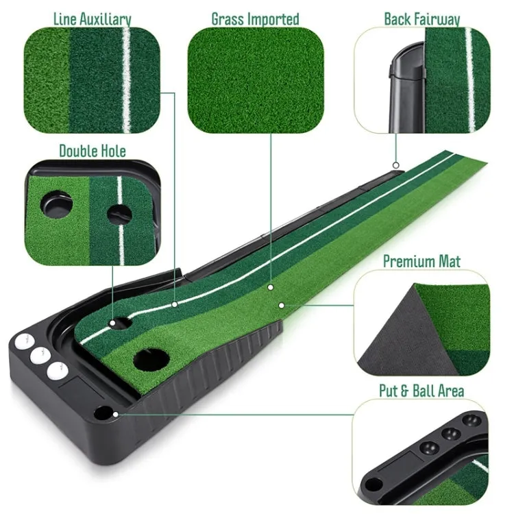 PGM Golf Mini Putting Mat Push Rod Trainer 3m, with Auto Ball Return Fairway (Green)