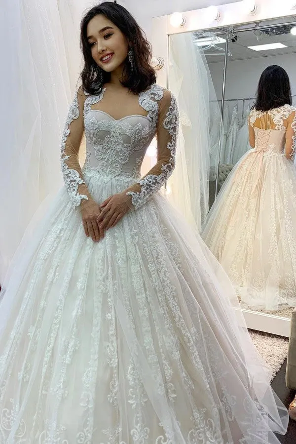 Princess Off-the-shoulder Wedding Dress Long Sleeves Tulle