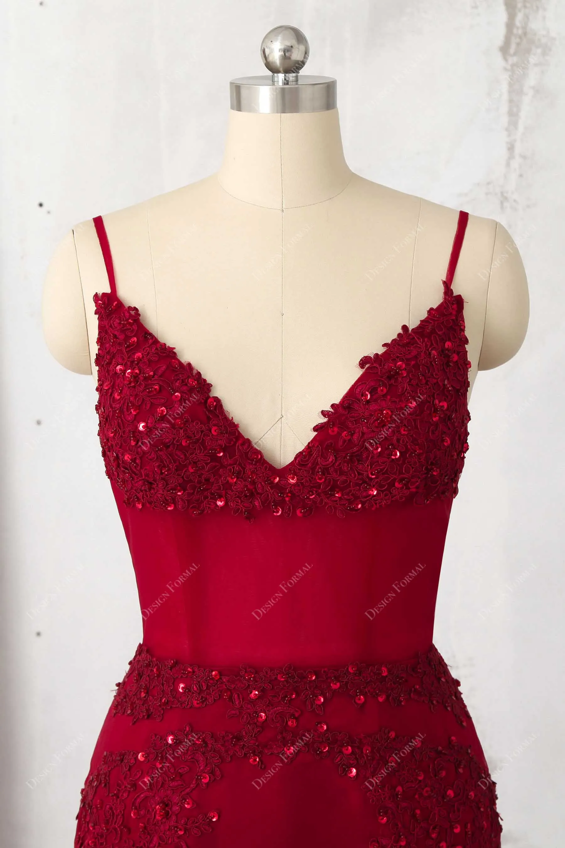 Red Lace Tulle Bead Corset Dramatic Trumpet Prom Dress