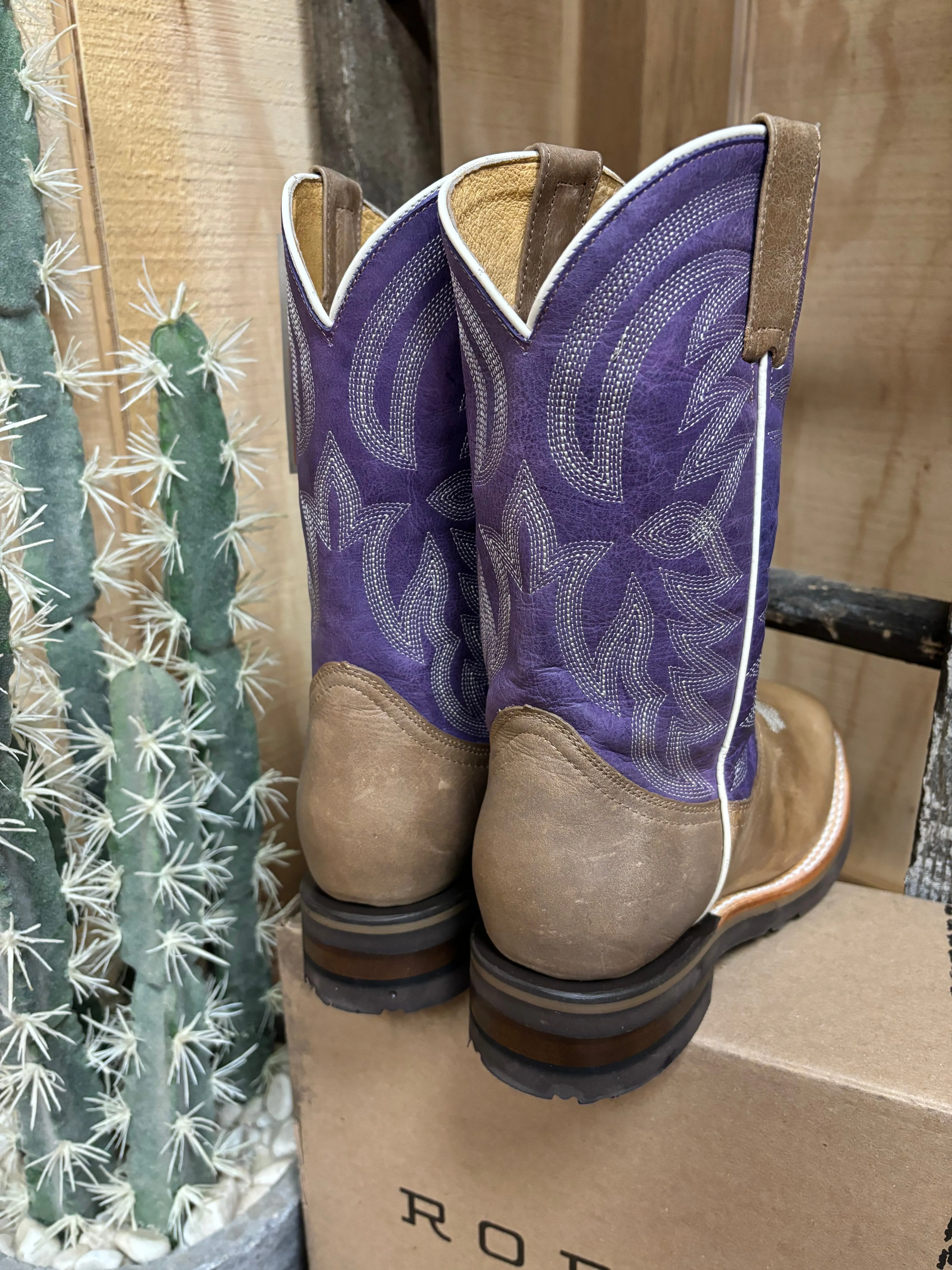 Roper Girl's Purple & Marbled Tan Square Toe Cowboy Boots 9991-0405