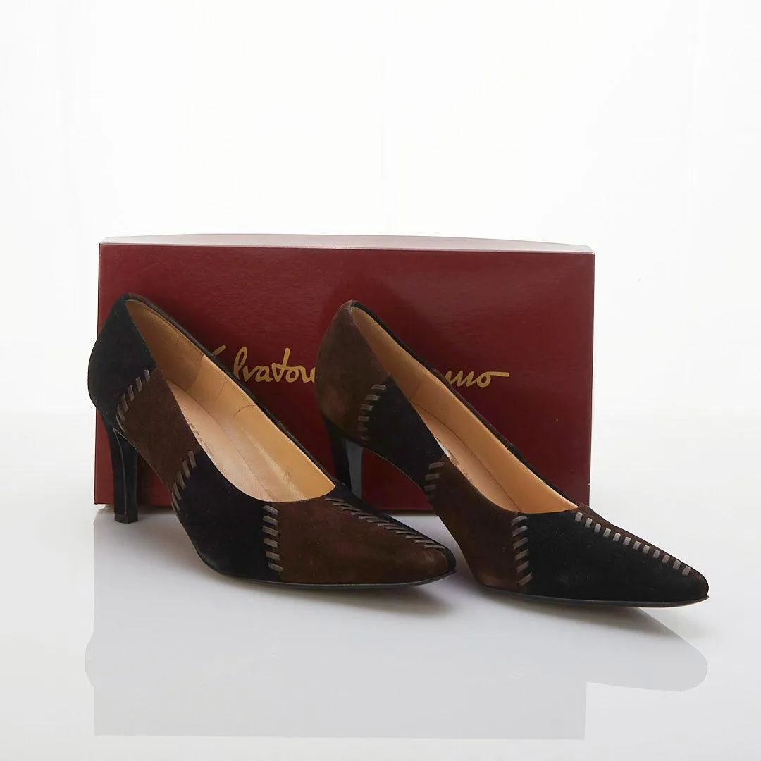 Salvatore Ferragamo Calf Suede Brown Court Shoe UK Size 7.5