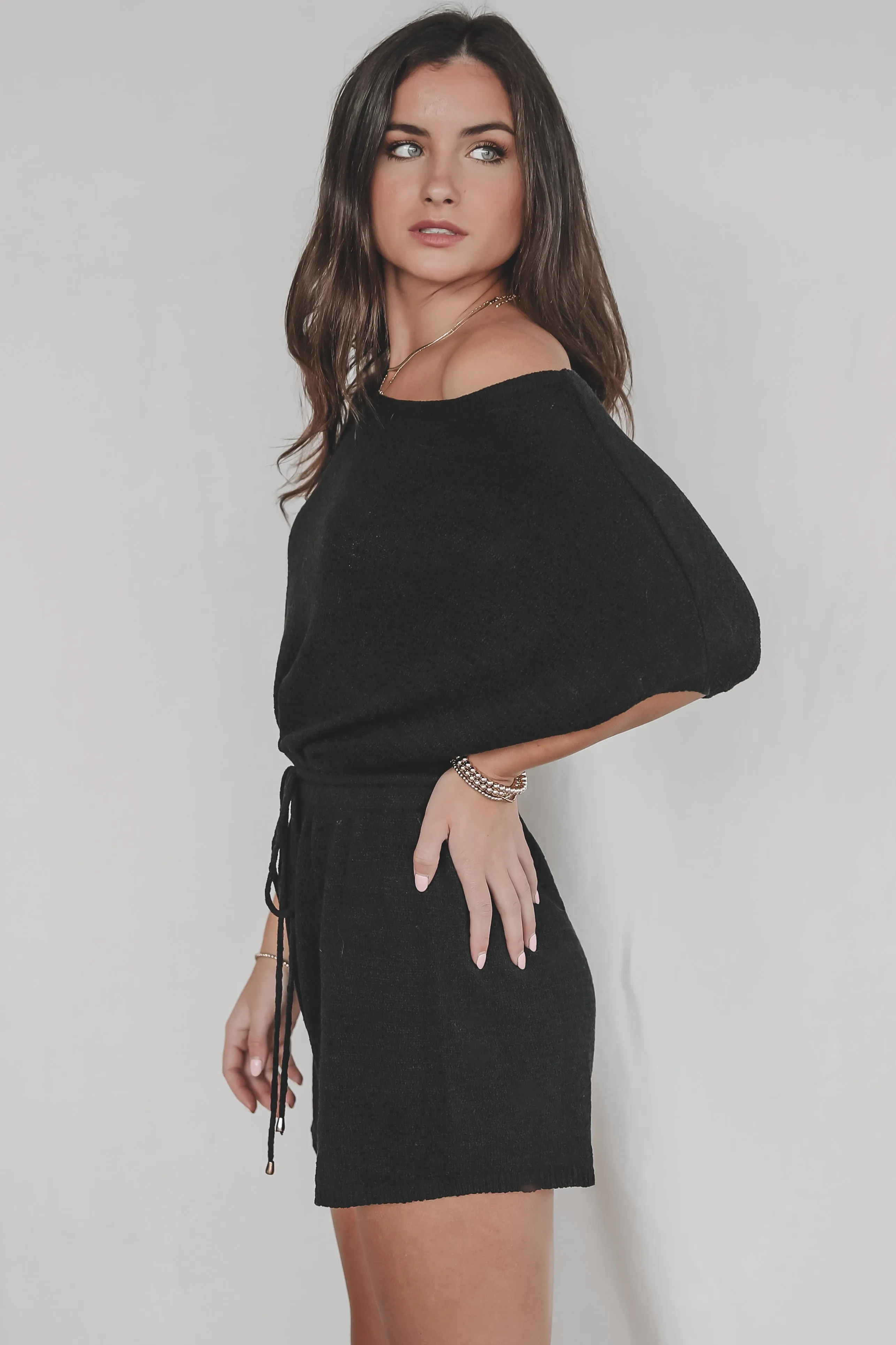 Taking A Day Off Black Knit Short Sleeve Playsuit