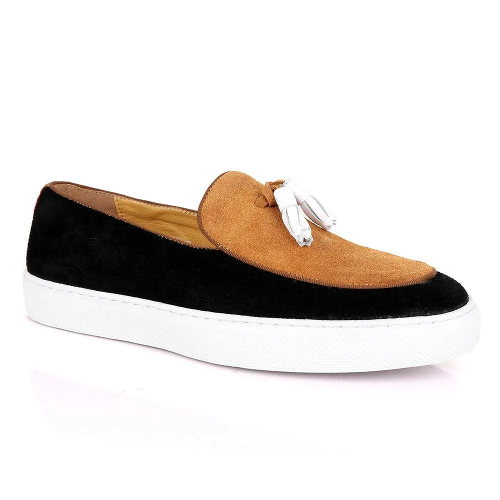 Terry Taylors Tassel Suede Black And Brown Sneaker Shoe