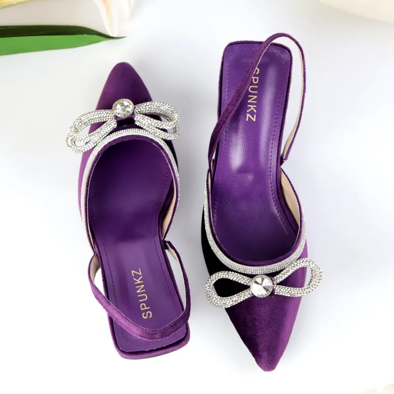 Velvet Heels Fancy Rhinestone Bow Slingback Pumps