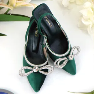 Velvet Heels Fancy Rhinestone Bow Slingback Pumps