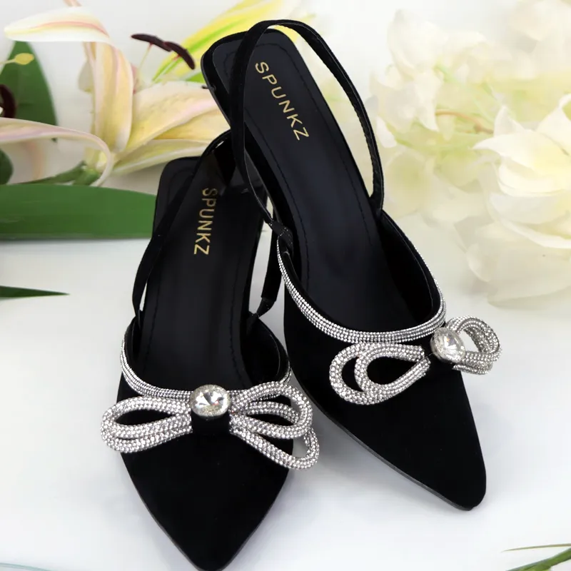 Velvet Heels Fancy Rhinestone Bow Slingback Pumps