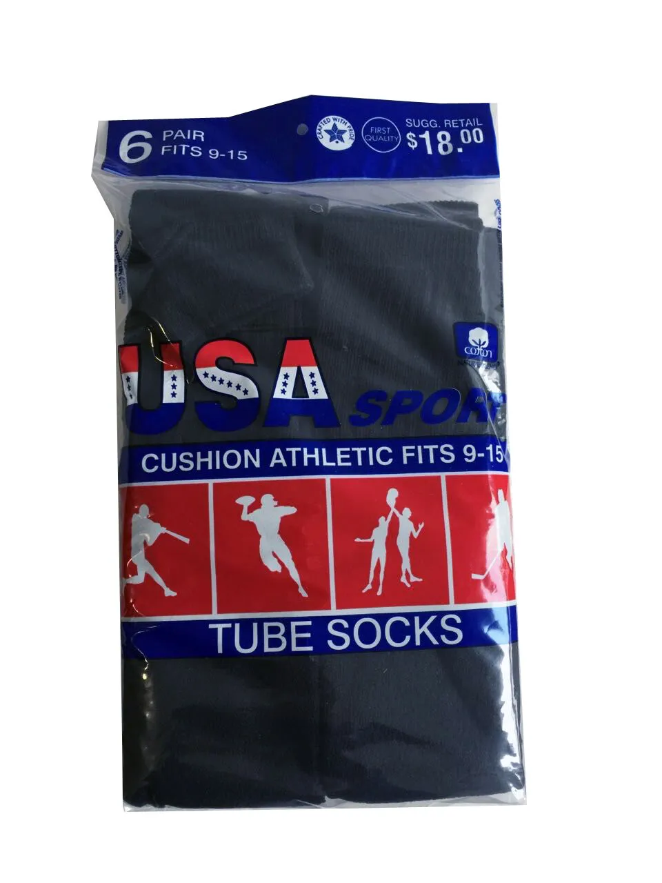 WOMEN'S COTTON TUBE SOCKS, REFEREE STYLE, SIZE 9-15 SOLID BLACK