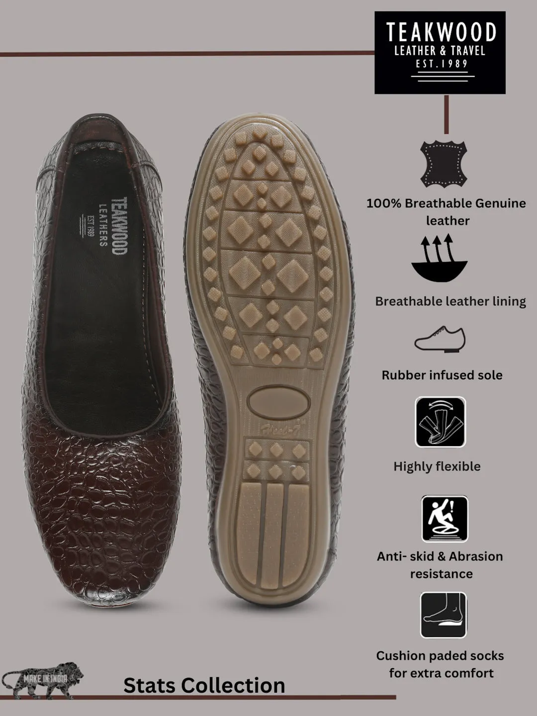 Women's DarkBrown Croco Texture Leather Ballet Flat Shoes