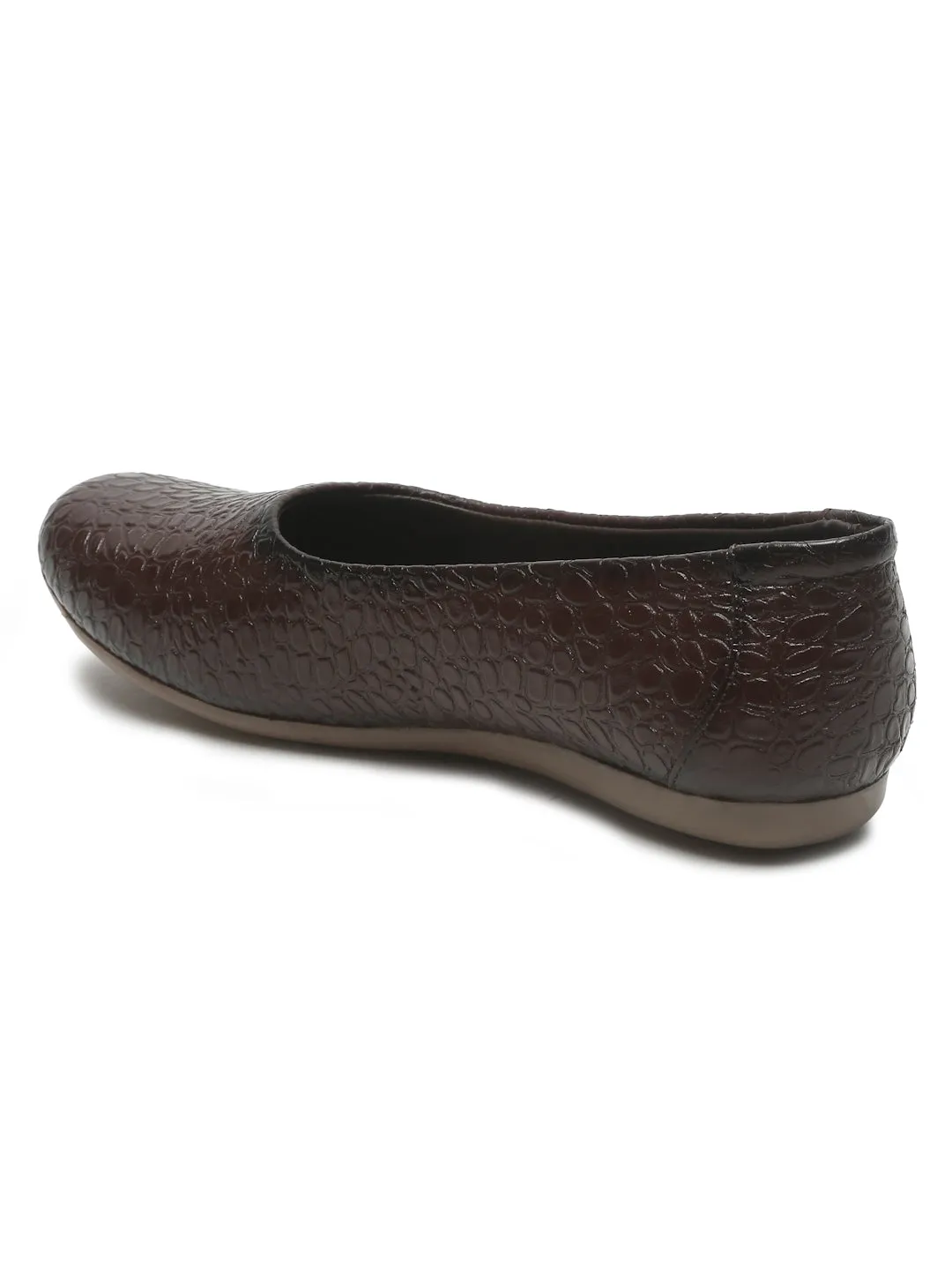 Women's DarkBrown Croco Texture Leather Ballet Flat Shoes