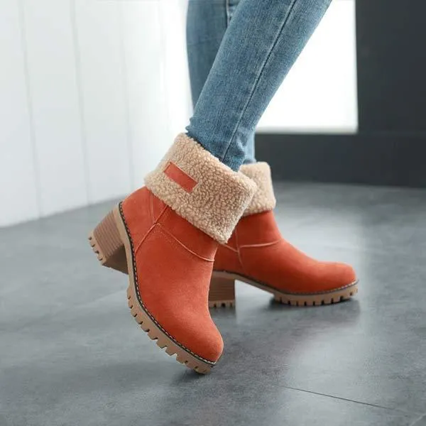 Women'S Mid-Tube Chunky Heel Suede Boots 57775767