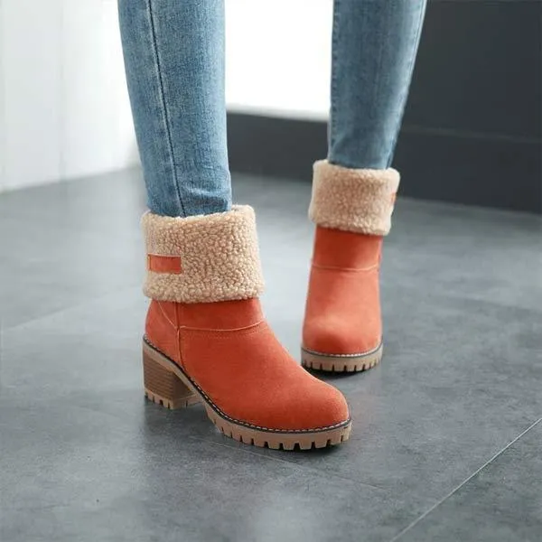 Women'S Mid-Tube Chunky Heel Suede Boots 57775767