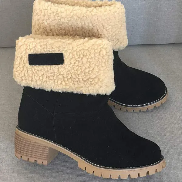 Women'S Mid-Tube Chunky Heel Suede Boots 57775767