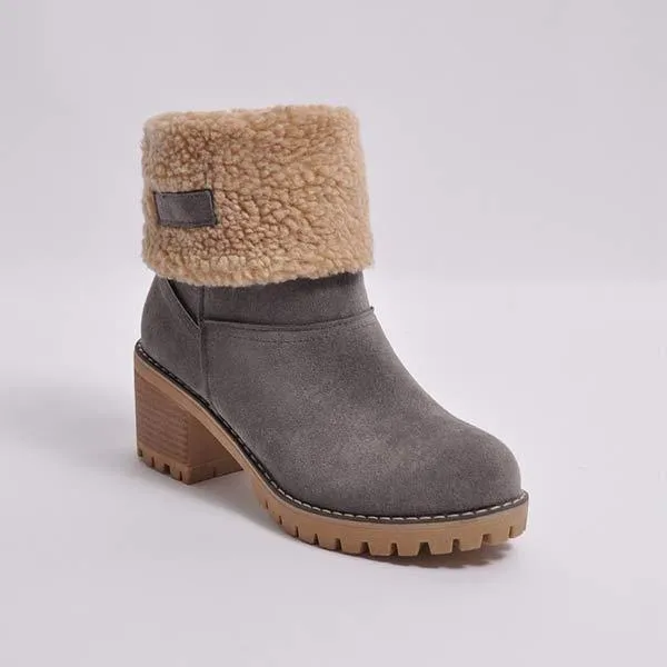 Women'S Mid-Tube Chunky Heel Suede Boots 57775767