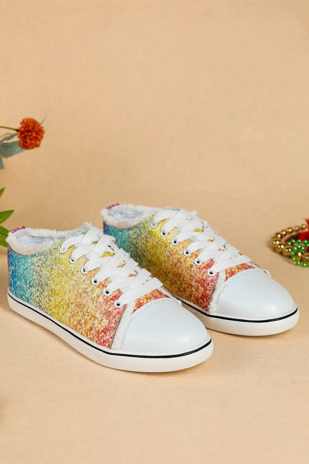 Women's Multicolor Ombre Lace Up Ripped Canvas Shoes