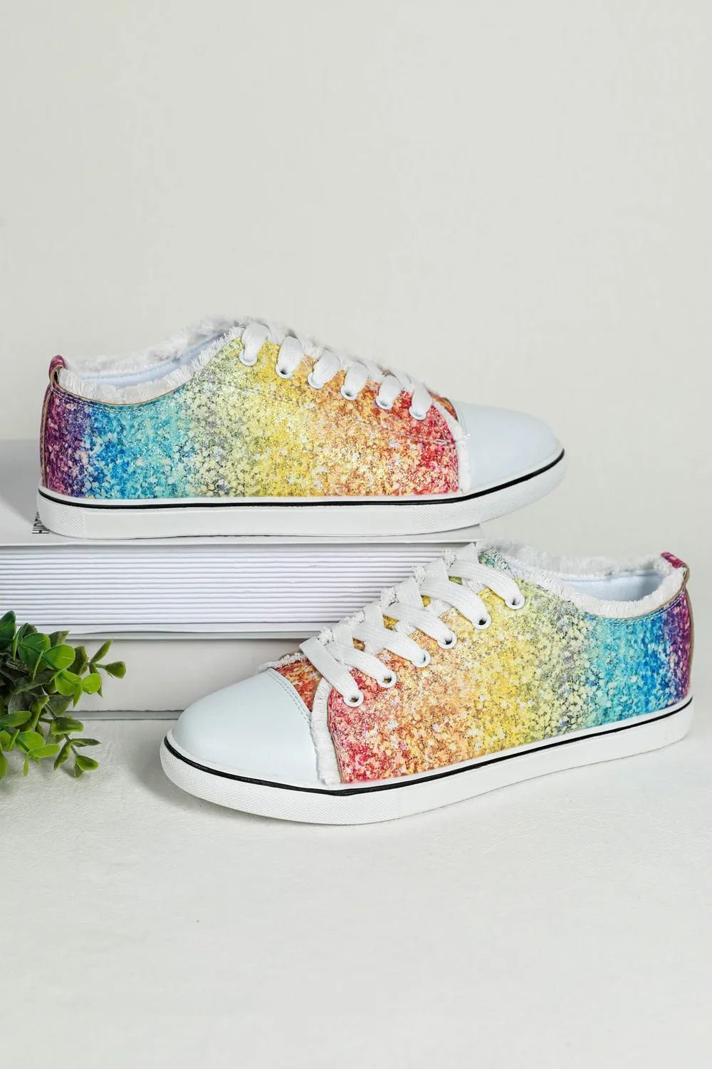 Women's Multicolor Ombre Lace Up Ripped Canvas Shoes