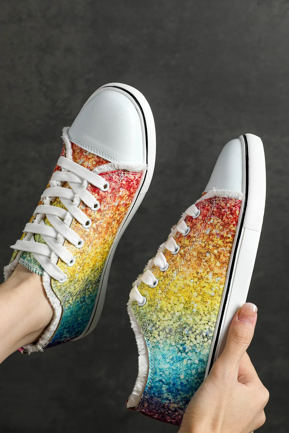 Women's Multicolor Ombre Lace Up Ripped Canvas Shoes