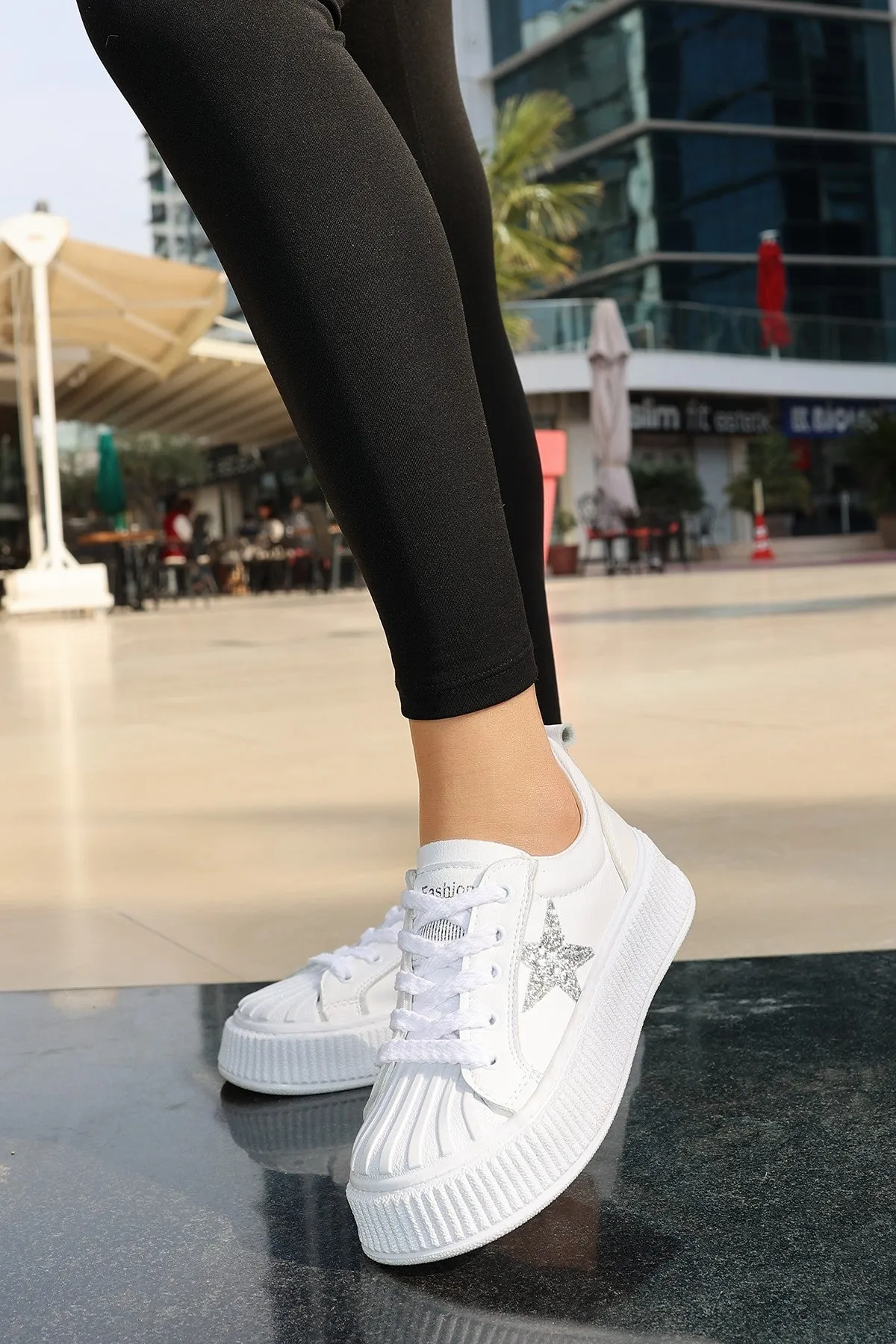 Women's Piata White Leather Laced Sports Shoes