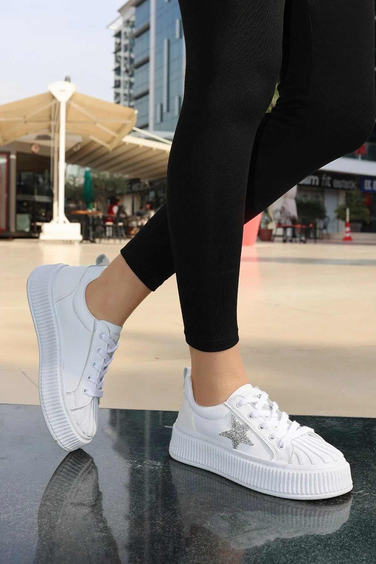 Women's Piata White Leather Laced Sports Shoes