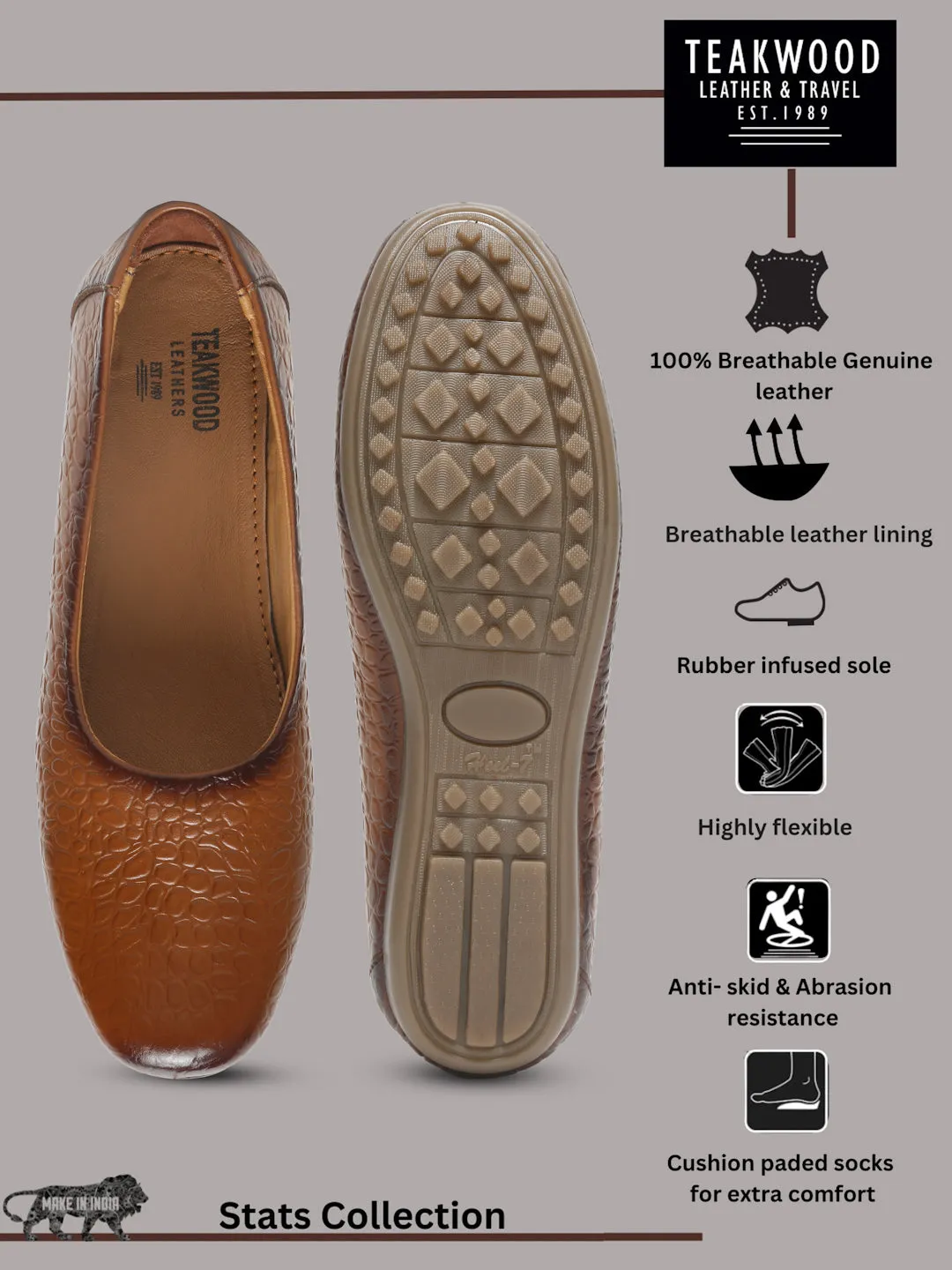 Women's Tan Croco Texture Leather Ballet Flat Shoes