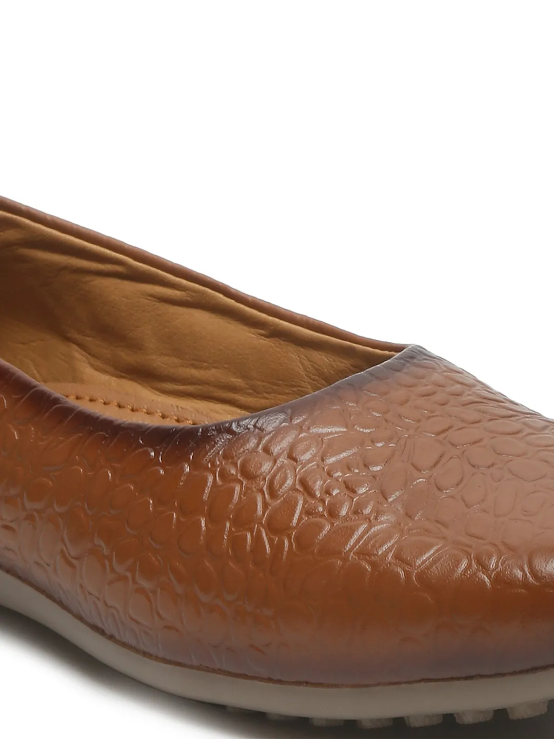 Women's Tan Croco Texture Leather Ballet Flat Shoes