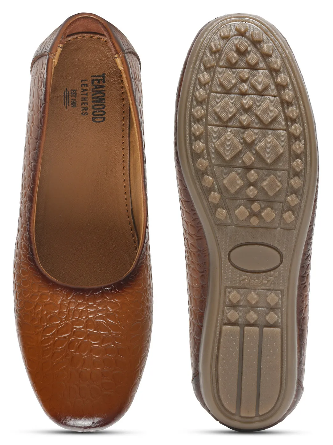 Women's Tan Croco Texture Leather Ballet Flat Shoes