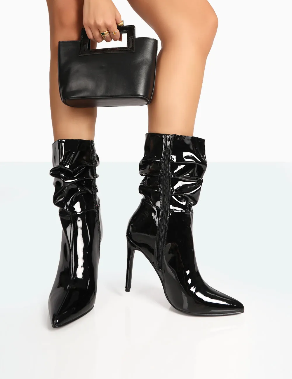 Zurich Black Patent Croc Stiletto Ankle Pointed Heeled Boots